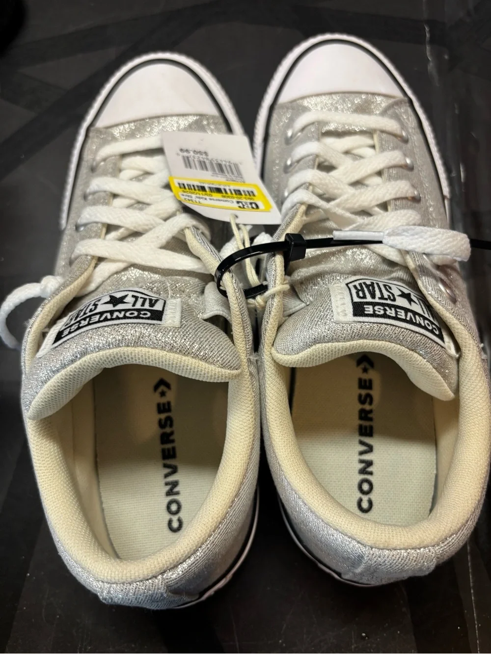 Converse Kids Silver Glitter Low Top Sneakers with White Trim b161s